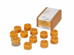 Grüne Erde Kerzen Und Duftkerzen^12 Teelichter aus Bienenwachs, ohne Duft, 1 Glaseinsatz