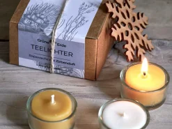 Grüne Erde Kerzen Und Duftkerzen^12 Teelichter aus Bienenwachs, ohne Duft, 1 Glaseinsatz