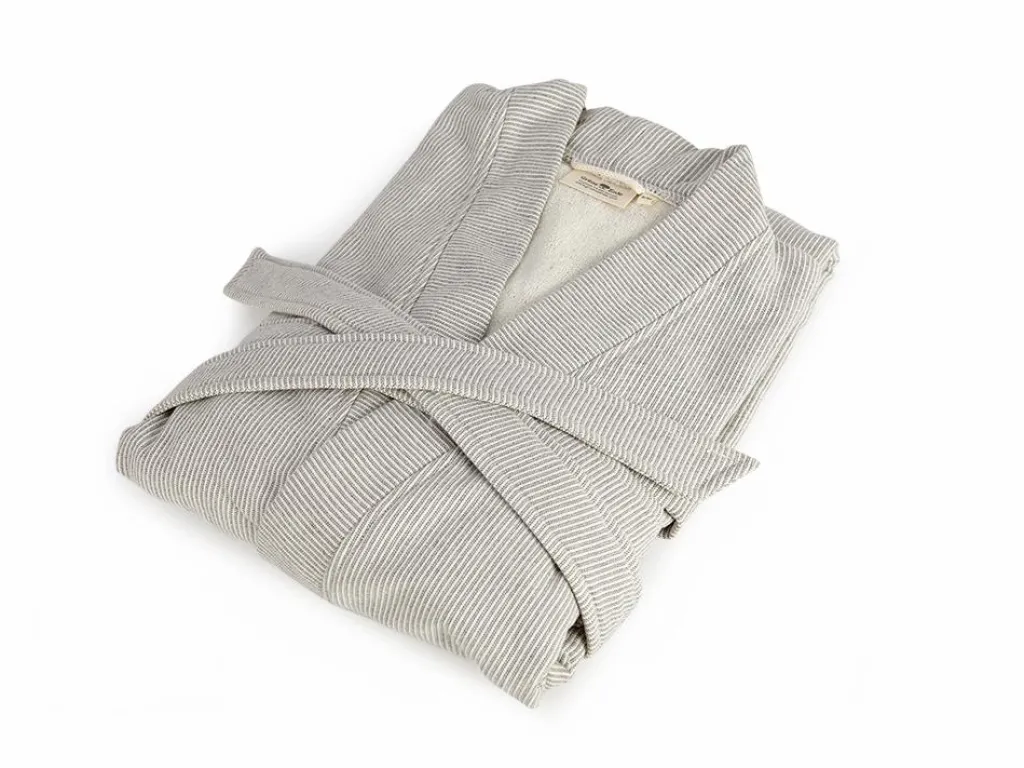 Grüne Erde Bademäntel|Geschenke-Guide^Bademantel Herren, graphit gestreift, S/M, 100 % Baumwolle, GOTS