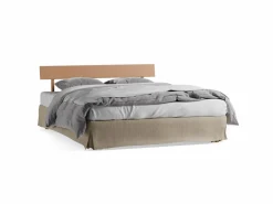 Grüne Erde Betten^Bett Jukai Pur, mit Betthaupt und Bettrahmenhousse, inkl. integriertem Lattenrost, 160 x 200 cm, Baumwollstoff Ondula Greige (139),