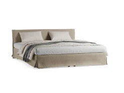 Grüne Erde Betten^Bett Jukai Pur, mit Stoffhoussen, inkl. integriertem Lattenrost, 180 x 200 cm, Baumwollstoff Ondula Greige (139),