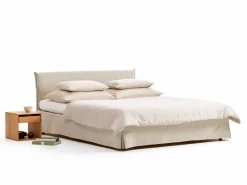 Grüne Erde Betten^Bett Jukai Pur, mit Stoffhoussen, inkl. integriertem Lattenrost, 180 x 200 cm, Baumwollstoff Ondula Greige (139),