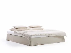 Grüne Erde Betten^Bett Jukai Pur, ohne Betthaupt mit Bettrahmenhousse, inkl. integriertem Lattenrost, 160 x 200 cm, Baumwollstoff Ondula Greige (139),