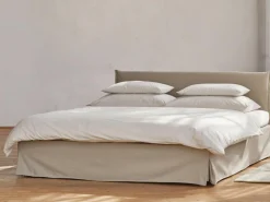 Grüne Erde Betten^Bett Jukai Pur, ohne Betthaupt mit Bettrahmenhousse, inkl. integriertem Lattenrost, 160 x 200 cm, Baumwollstoff Ondula Greige (139),