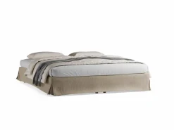 Grüne Erde Betten^Bett Jukai Pur, ohne Betthaupt mit Bettrahmenhousse, inkl. integriertem Lattenrost, 180 x 200 cm, Baumwollstoff Ondula Greige (139),