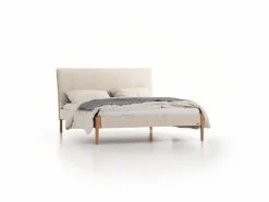 Grüne Erde Betten^Bett Lorea mit Polsterbetthaupt, 160 x 200 cm, Wollstoff Tano Natur Hell (80), Eiche