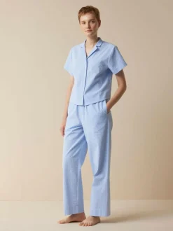 Grüne Erde Blusen|Nachtwäsche^Bluse aus Bio-Baumwolle, 97 himmelblau seersucker, L, GOTS