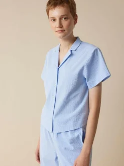 Grüne Erde Blusen|Nachtwäsche^Bluse aus Bio-Baumwolle, 97 himmelblau seersucker, L, GOTS