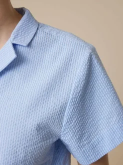 Grüne Erde Blusen|Nachtwäsche^Bluse aus Bio-Baumwolle, 97 himmelblau seersucker, L, GOTS
