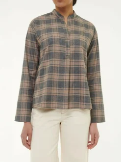 Grüne Erde Blusen^Bluse aus Bio-Baumwolle, 60 karo anthrazit/nougat, 38, GOTS