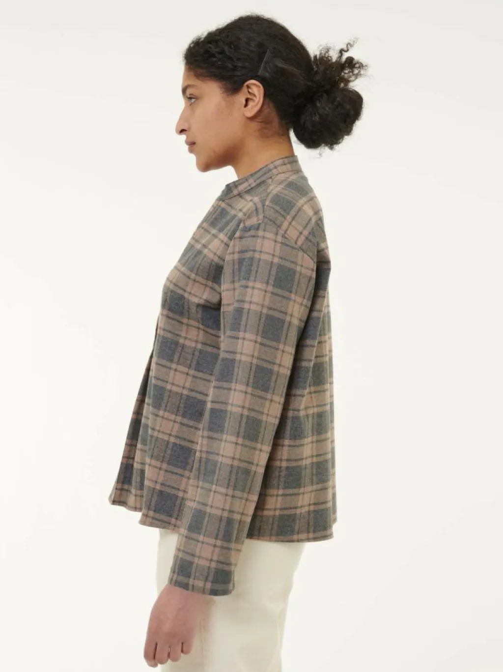 Grüne Erde Blusen^Bluse aus Bio-Baumwolle, 60 karo anthrazit/nougat, 38, GOTS