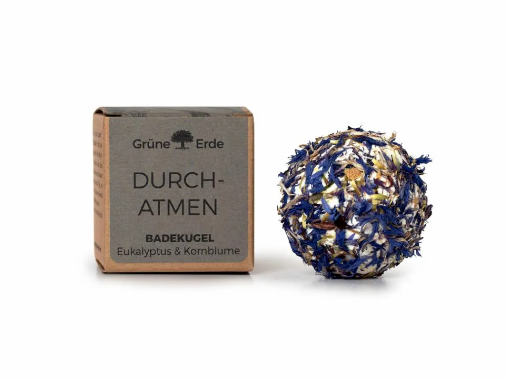 Grüne Erde Feste Kosmetik & Alles Mit Kunststofffreier Verpackung|Baden & Massage^DURCHATMEN - Badekugel Eukalyptus & Kornblume 50 g