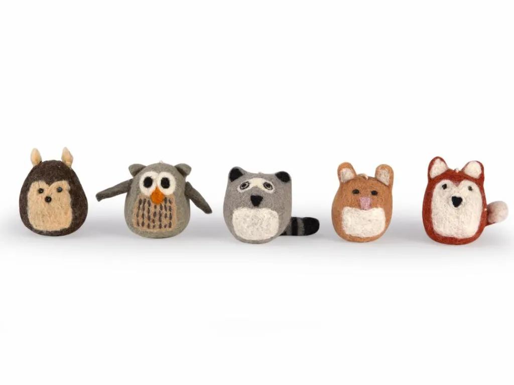 Grüne Erde Geschenke-Guide|Kuscheltiere & Spielzeug^5er-Set Waldtiere: Fuchs, Hase, Eule, Waschbär, Igel, ca. 7 x 5 cm, 100 % Schurwolle (Schaf)