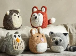 Grüne Erde Geschenke-Guide|Kuscheltiere & Spielzeug^5er-Set Waldtiere: Fuchs, Hase, Eule, Waschbär, Igel, ca. 7 x 5 cm, 100 % Schurwolle (Schaf)