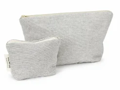 Grüne Erde Badezimmer-Accessoires|Badezimmer-Accessoires^Große Kosmetiktasche, graphit gestreift, 28 x 9 x 17 cm, 100 % Baumwolle, GOTS