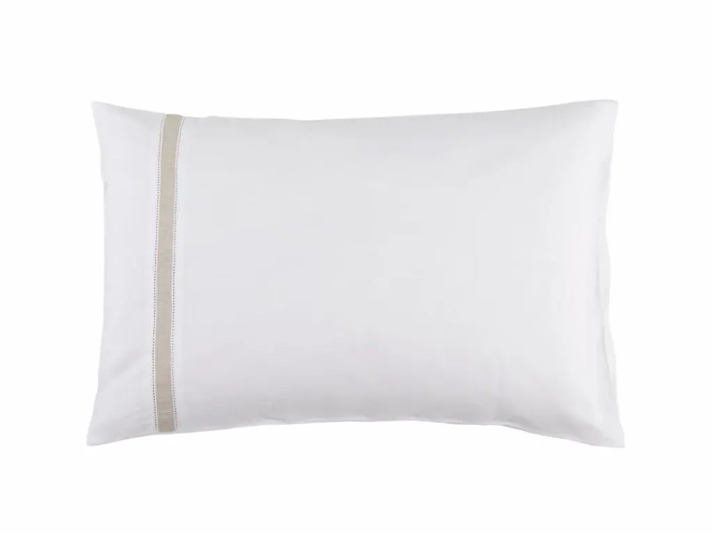 Grüne Erde Kissenbezüge|Kissenbezüge^Kissenüberzug JOSEPHINE mit Streifen und Ajour, weiss/natur, 40 x 60 cm, 56 % Leinen/44 % Baumwolle, GOTS