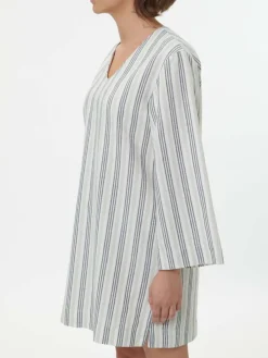 Grüne Erde Kleider & Overalls|Blusen^Kleid aus Bio-Leinen und Baumwolle, 60 multistreif grün, 38