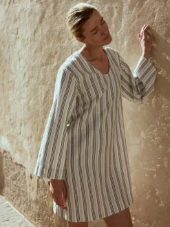 Grüne Erde Kleider & Overalls|Blusen^Kleid aus Bio-Leinen und Baumwolle, 60 multistreif grün, 38