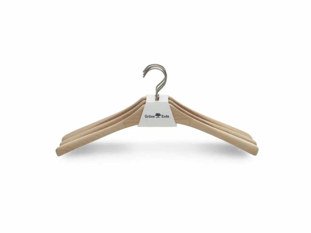 Grüne Erde Schrankzubehör|Garderobe^Kleiderbügel breit im 3er Set ohne Steg mit vernickeltem Haken
