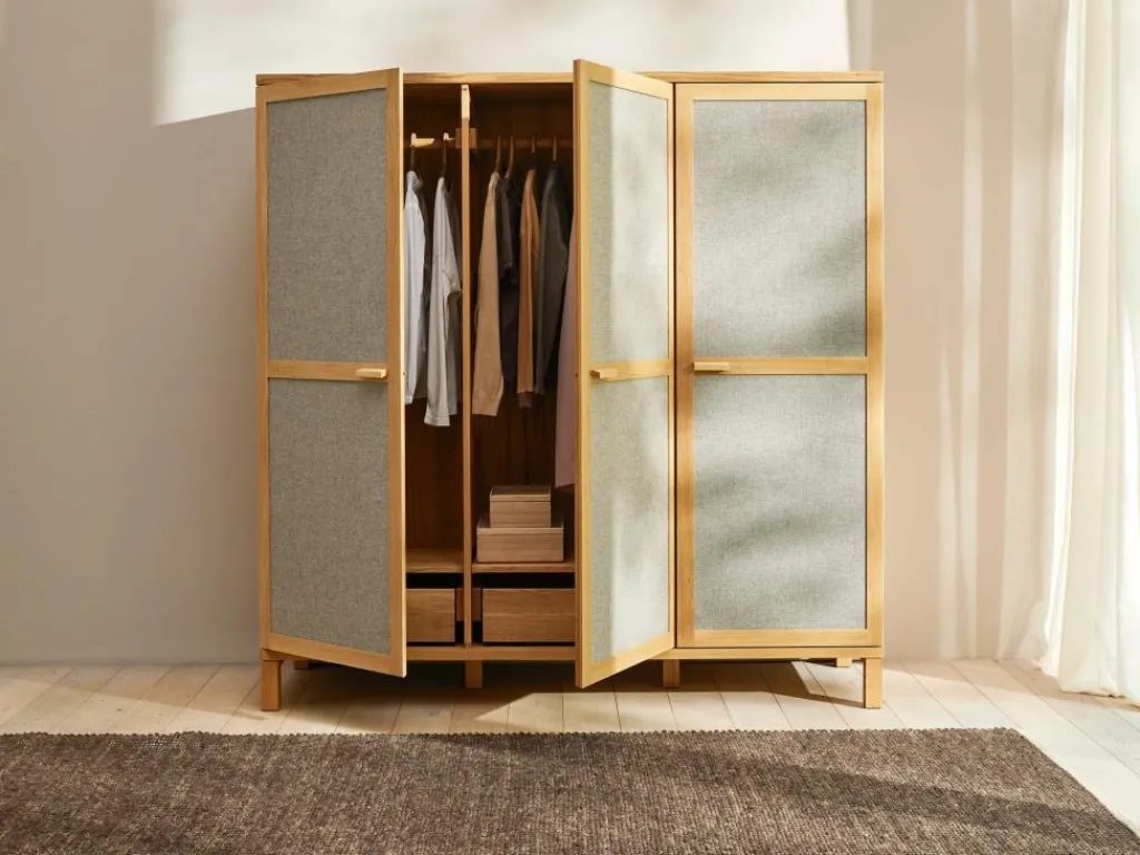 Grüne Erde Kleiderschränke^Kleiderschrank Kurami mit Drehtüren 3-türig, Holz,