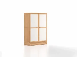 Grüne Erde Kleiderschränke^Kleiderschrank Kurami mit Drehtüren 2-türig, Ladenkonsole, Wollstoff Tano Natur Hell (80),