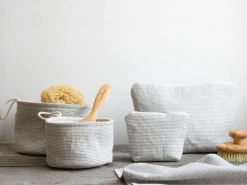 Grüne Erde Badezimmer-Accessoires|Badezimmer-Accessoires^Kleiner Badezimmerkorb, graphit gestreift, 11 x 14 cm, 100 % Baumwolle, GOTS