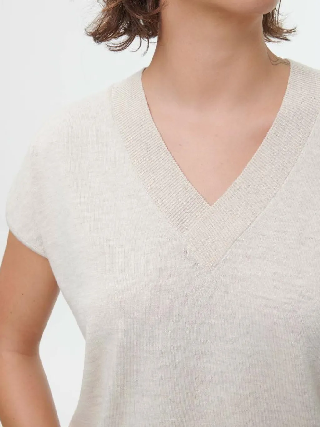 Grüne Erde Pullover^Kurzarmpullover aus Bio-Baumwolle, 14 natur melange, S, GOTS