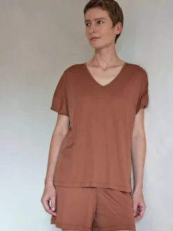 Grüne Erde Nachtwäsche^Kurzarmschlafshirt aus Baumwolljersey, , XS