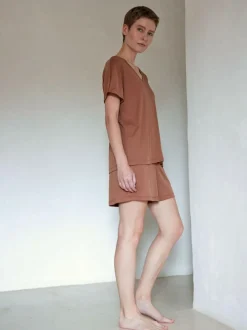 Grüne Erde Nachtwäsche^Kurzarmschlafshirt aus Baumwolljersey, , XS