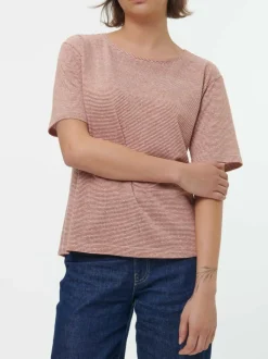 Grüne Erde Shirts^Kurzarmshirt aus Bio Leinen/Baumwolle, 76 weiss/kastanie ringel, 36, GOTS