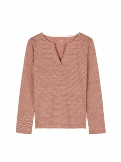 Grüne Erde Shirts^Langarmshirt aus Bio Leinen/Baumwolle, 76 weiss/kastanie ringel, 38, GOTS