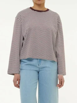 Grüne Erde Shirts^Langarmshirt aus Bio-Baumwolle, 25 merlot/weiss ringel, 38, GOTS