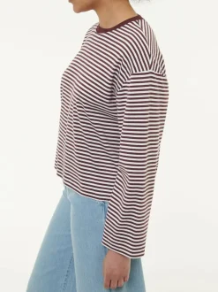 Grüne Erde Shirts^Langarmshirt aus Bio-Baumwolle, 25 merlot/weiss ringel, 38, GOTS