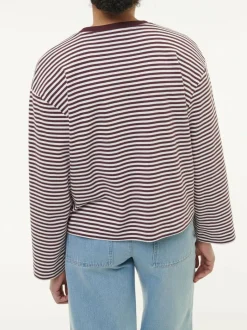 Grüne Erde Shirts^Langarmshirt aus Bio-Baumwolle, 25 merlot/weiss ringel, 38, GOTS