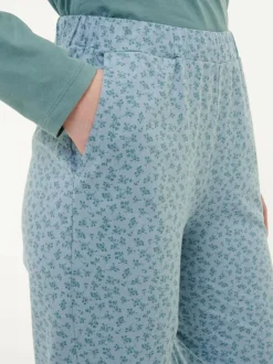 Grüne Erde Nachtwäsche^Lange Schlafhose aus Bio-Baumwolle, 91 blumendruck himmelblau, S, GOTS