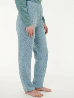 Grüne Erde Nachtwäsche^Lange Schlafhose aus Bio-Baumwolle, 91 blumendruck himmelblau, S, GOTS