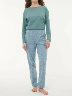 Grüne Erde Nachtwäsche^Lange Schlafhose aus Bio-Baumwolle, 91 blumendruck himmelblau, S, GOTS