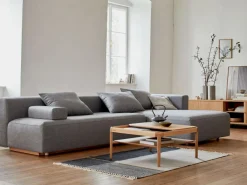 Grüne Erde Schlafsofas^Lounge-Sofa Sereno mit Schlaffunktion inkl. 3 Kissen (70x55 cm), B 320,5 x T 180 cm, Bodennah, Liegeteil links, mit Bezug Wollstoff Tano Natur (79), Buche