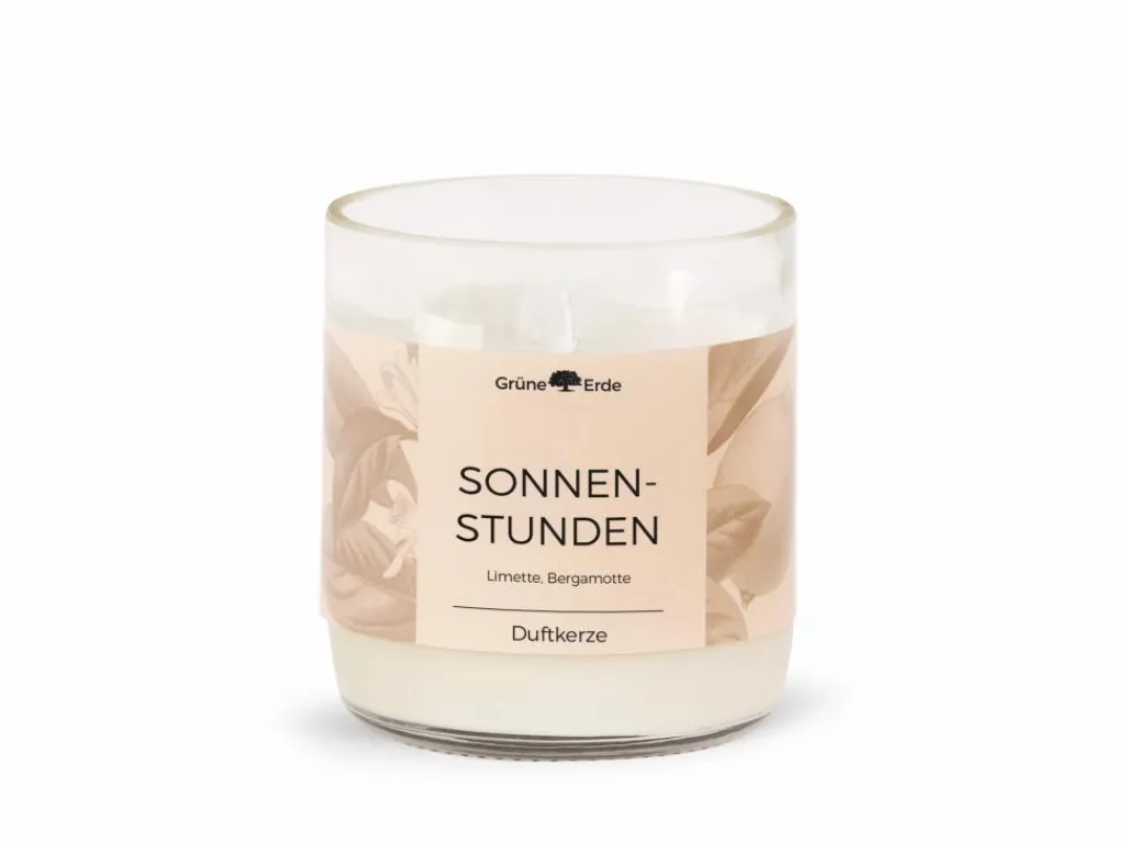 Grüne Erde Kerzen Und Duftkerzen^Natürliche Rapswachskerze SONNENSTUNDEN im rezyklierten Glas, Baumwolldocht, 325 ml, H 9,5 cm, ø 8,5 cm