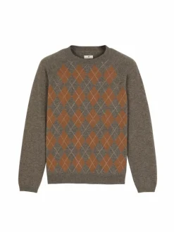 Grüne Erde Pullover^Pullover aus Yak, Kamelhaar und Schurwolle, 79 yak intarsia hasel/kamel, S