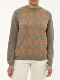 Grüne Erde Pullover^Pullover aus Yak, Kamelhaar und Schurwolle, 79 yak intarsia hasel/kamel, S