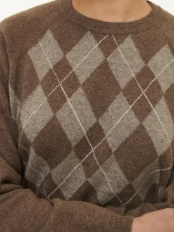 Grüne Erde Pullover^Pullover aus Yakhaar und Schafwolle, 83 yak intarsia mittelbraun/hasel, S