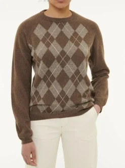 Grüne Erde Pullover^Pullover aus Yakhaar und Schafwolle, 83 yak intarsia mittelbraun/hasel, S