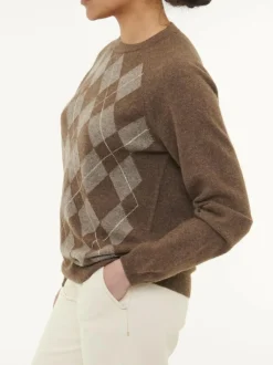 Grüne Erde Pullover^Pullover aus Yakhaar und Schafwolle, 83 yak intarsia mittelbraun/hasel, S