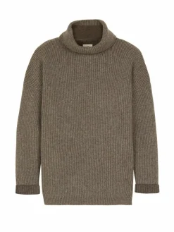 Grüne Erde Pullover^Pullover aus Yakwolle, 63 yak ribstrick/mittelbraun, L