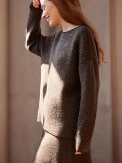 Grüne Erde Pullover^Pullover aus Yakwolle, 80 yak fischgrat, S