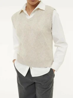 Grüne Erde Pullover^Pullunder aus Bio-Baumwolle und Wolle, 44 sand melange, S, GOTS