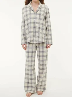 Grüne Erde Nachtwäsche^Pyjamahemd aus Bio-Baumwolle, 88 karo perlmutt/blau, S, GOTS