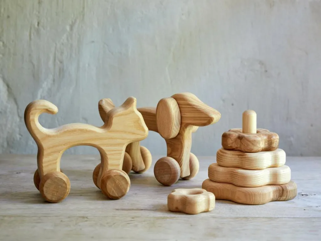 Kinder Grüne Erde Kuscheltiere & Spielzeug^Rolltier Hund aus Eschenholz, 18 x 6 x 12 cm