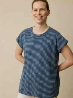 Grüne Erde Nachtwäsche^Schlafshirt aus Bio-Baumwolle, 84 blau/natur melange ringel, XS, GOTS